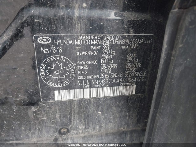 Hyundai t-gdi theta ii 2019 5NMS3CAA8KH064489 Image 9
