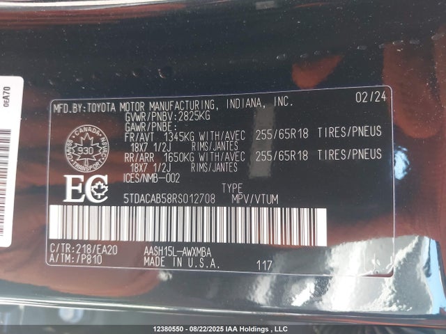 5TDACAB58RS012708 Toyota Grand Highlander Hybrid Xle