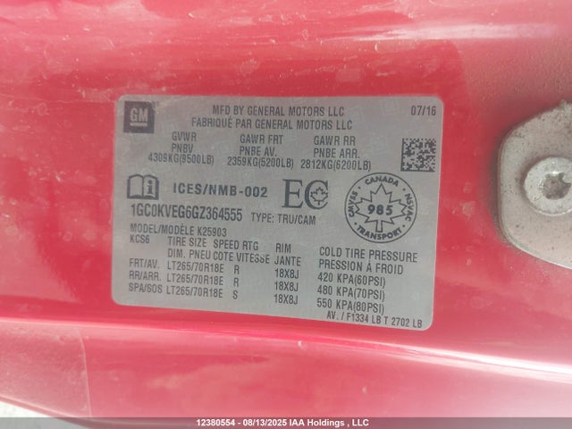 1GC0KVEG6GZ364555 Chevrolet l96 - flexible fuel (gas/ethanol), sfi iron