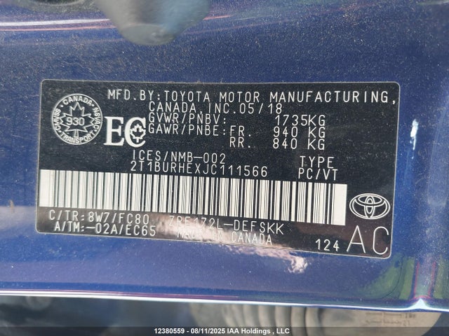 2T1BURHEXJC111566 Toyota 2zr-fe