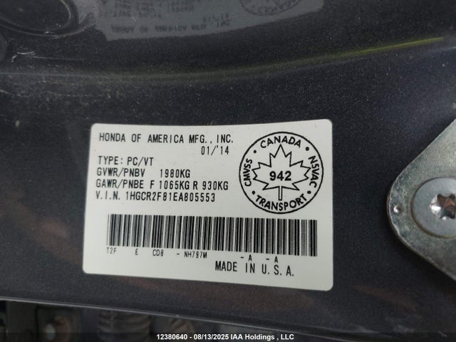 Honda k24w1 2014 1HGCR2F81EA805553 Image 9
