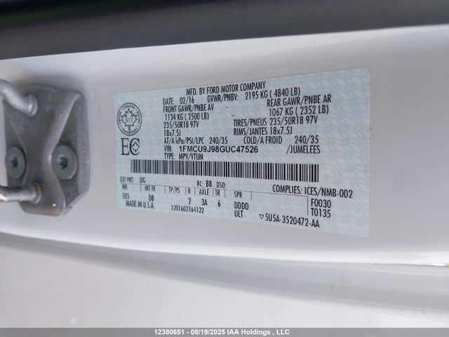 1FMCU9J98GUC47526 Ford Escape