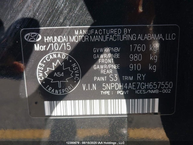 Hyundai dohc mpi nu 2016 5NPDH4AE7GH657550 Image 18