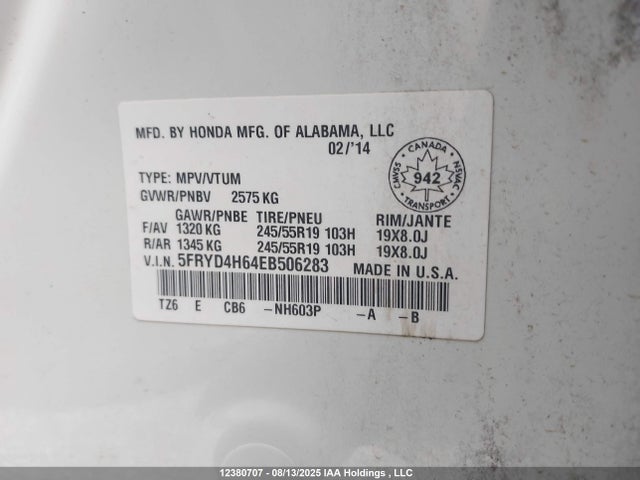 Acura j35y5 2014 5FRYD4H64EB506283 Image 18