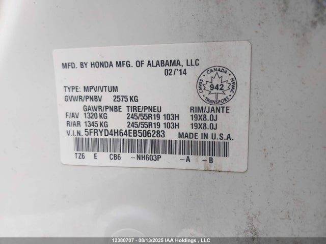 Acura j35y5 2014 5FRYD4H64EB506283 Image 19