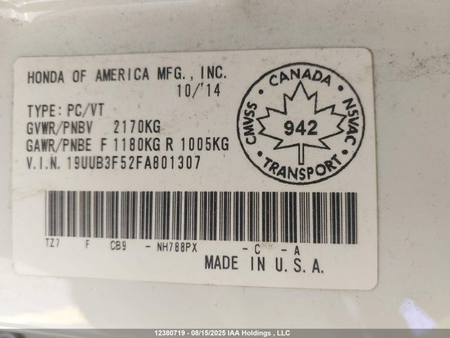Acura j35y6 2015 19UUB3F52FA801307 Image 19