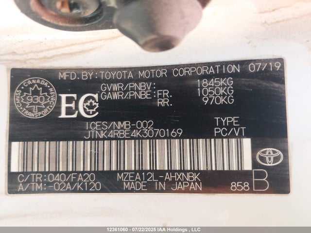 JTNK4RBE4K3070169 Toyota m20a-fks