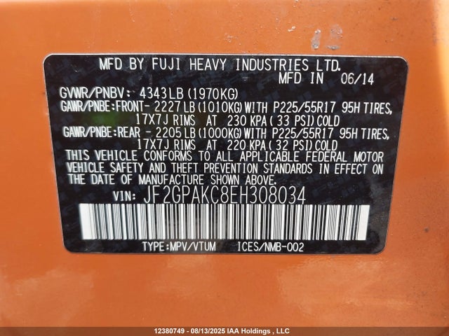 JF2GPAKC8EH308034 Subaru 2.0l na