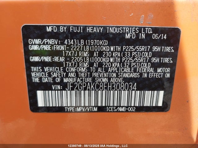 JF2GPAKC8EH308034 Subaru 2.0l na