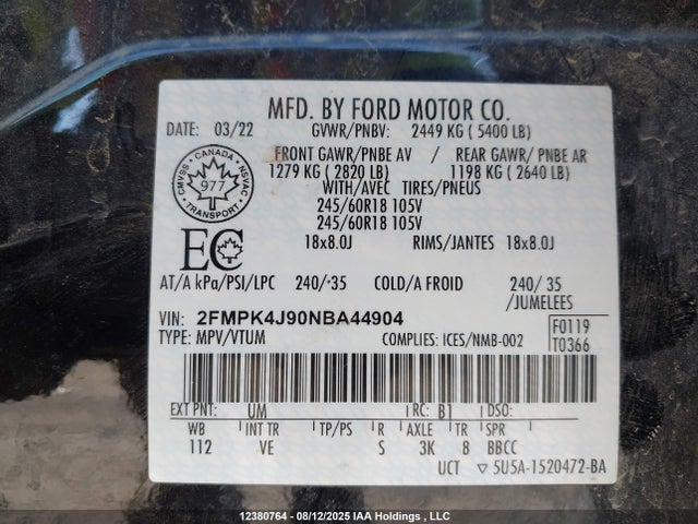 Ford gtdi 2022 2FMPK4J90NBA44904 Image 9