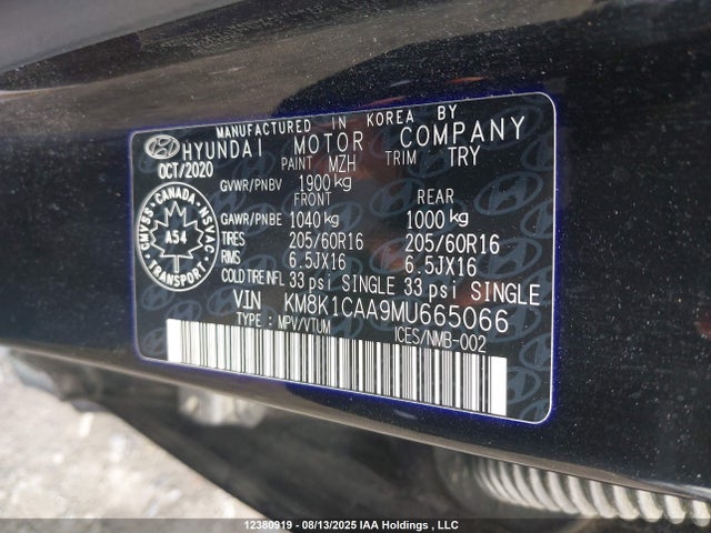 KM8K1CAA9MU665066 Hyundai mpi nu