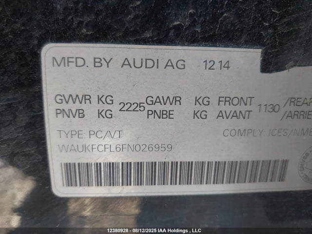 WAUKFCFL6FN026959 Audi flex fuel capable engine