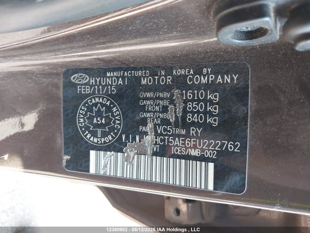 KMHCT5AE6FU222762 Hyundai dohc gdi gamma