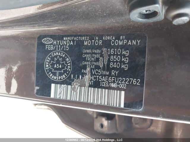 KMHCT5AE6FU222762 Hyundai dohc gdi gamma