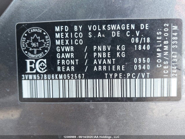 3VWN57BU6KM052567 Volkswagen 1.4 tsi
