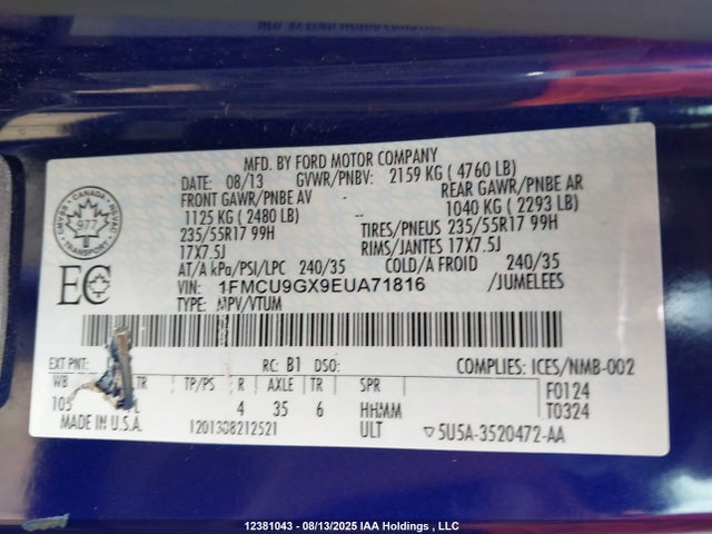 1FMCU9GX9EUA71816 Ford 2014