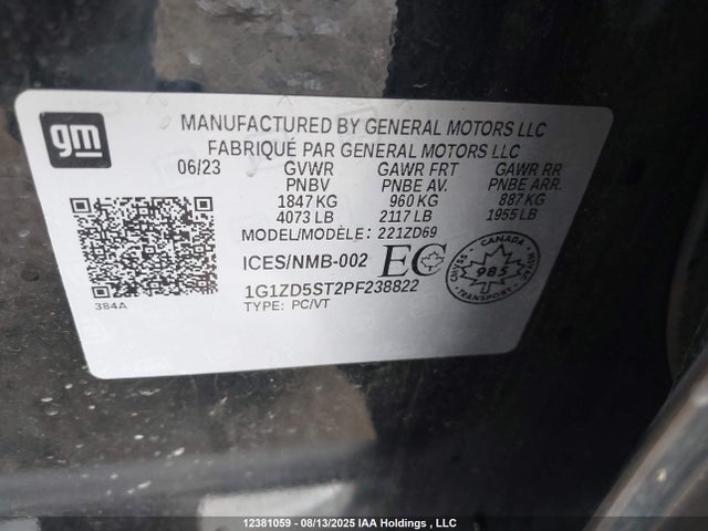 1G1ZD5ST2PF238822 Chevrolet lfv