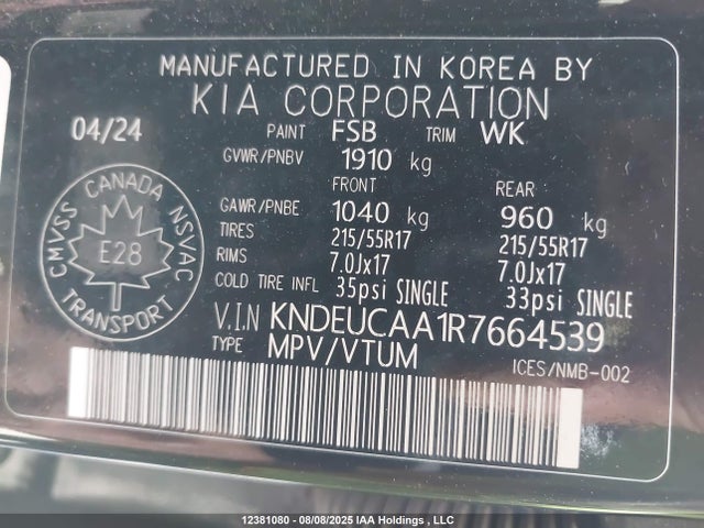 KNDEUCAA1R7664539 KIA nu mpi