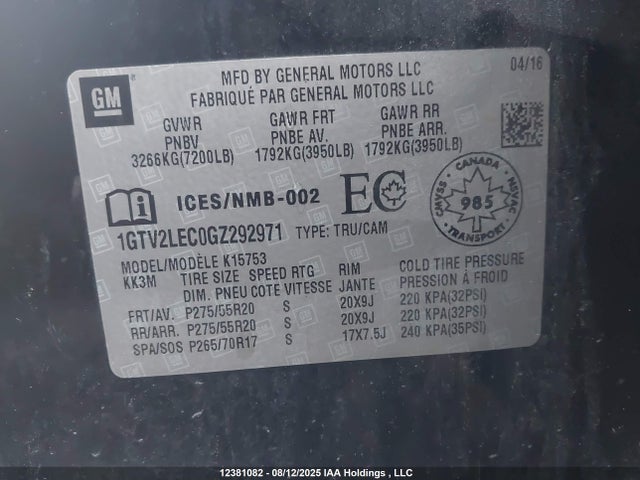 1GTV2LEC0GZ292971 GMC l83 - sidi, vvt, afm, e85 max, aluminum
