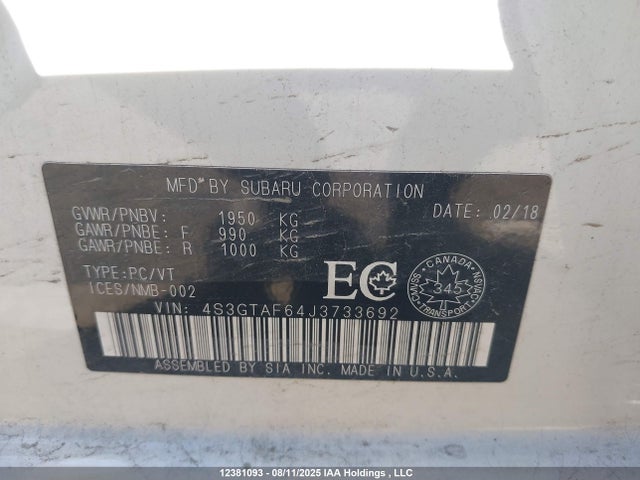Subaru Impreza 2018 4S3GTAF64J3733692 Image 9