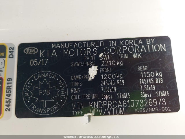 KNDPRCA61J7326973 KIA t-gdi theta ii