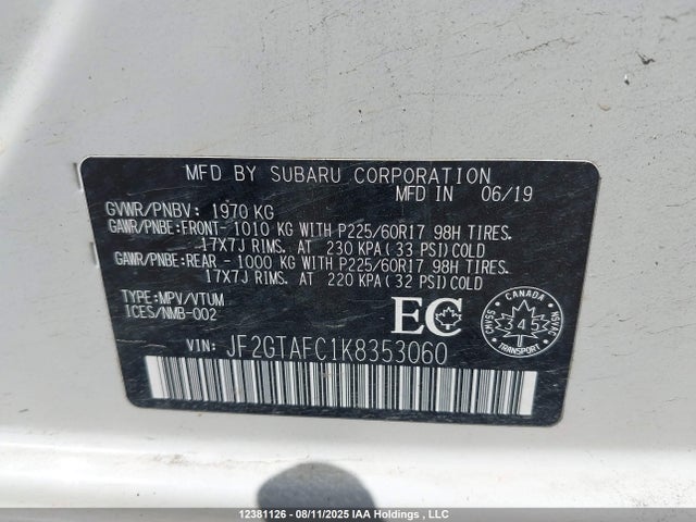 JF2GTAFC1K8353060 Subaru naturally aspirated