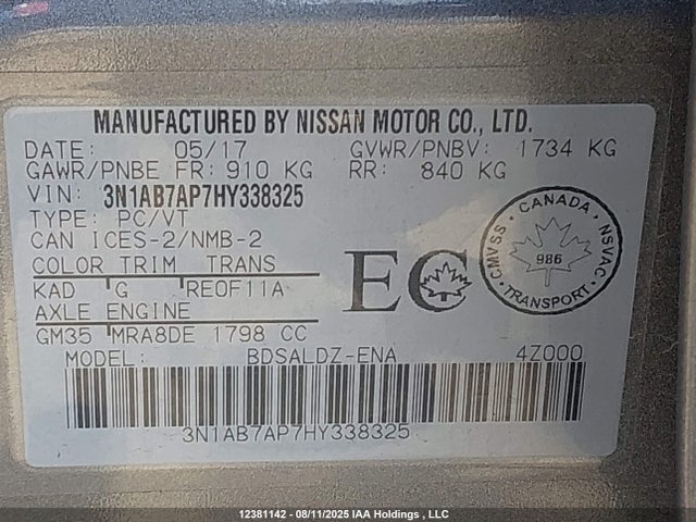 3N1AB7AP7HY338325 Nissan 2017