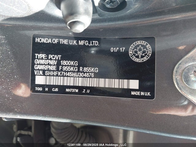 Honda l15ba 2017 SHHFK7H45HU304876 Image 9