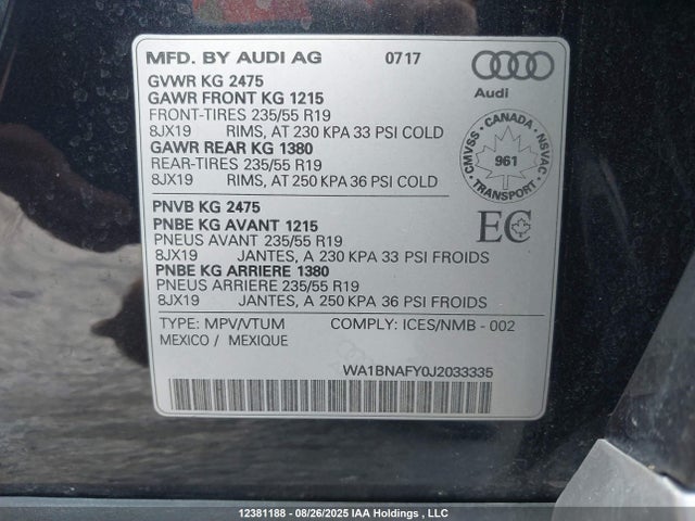 WA1BNAFY0J2033335 Audi 2018