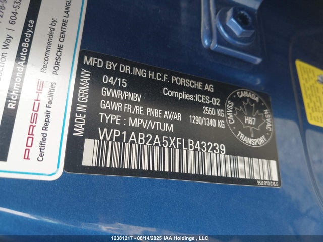 Porsche Macan 2015 WP1AB2A5XFLB43239 Image 9