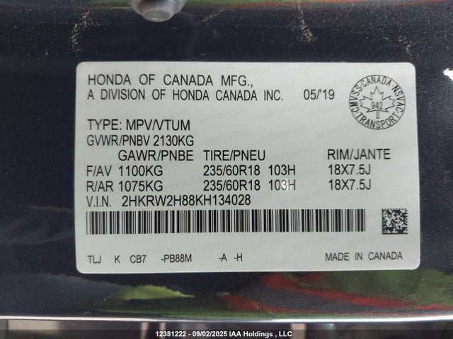 2HKRW2H88KH134028 Honda l15be