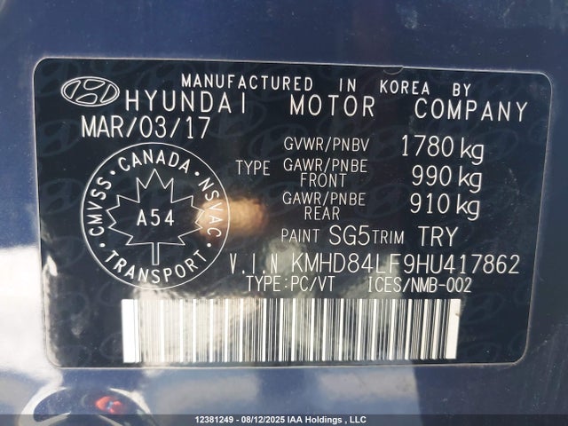 KMHD84LF9HU417862 Hyundai Elantra