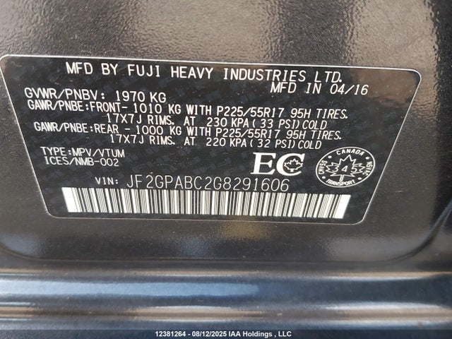 JF2GPABC2G8291606 Subaru naturally aspirated