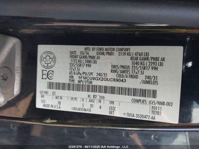 1FMCU9GX2GUC69043 Ford Escape