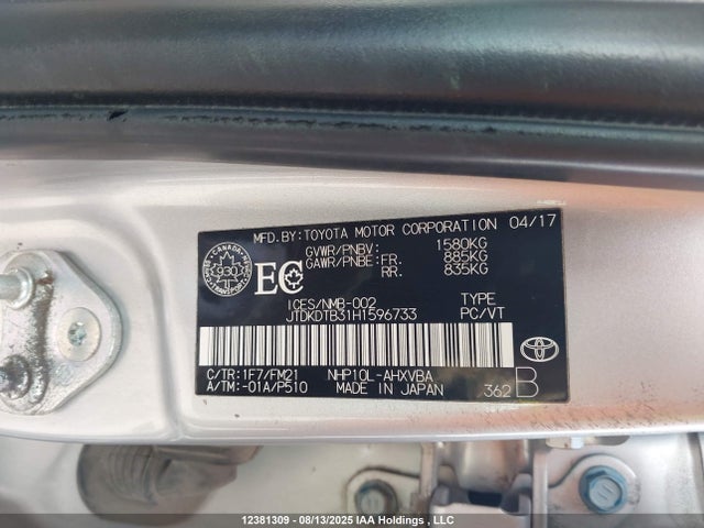 JTDKDTB31H1596733 Toyota 1nz-fxe+1lm