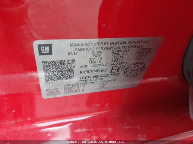1GCVKNEH8JZ100694 Chevrolet lv3 - gen 5, sidi, vvt: variable valve timing, e85 max, alum