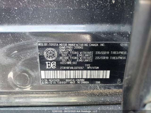 2T3R1RFV8LC079267 Toyota a25a-fks