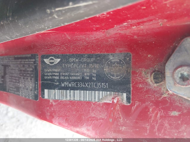 Aukcja sprzedaży 2002 Mini Cooper, vin: WMWRC334X2TC35151, numer aukcji: 12381339
