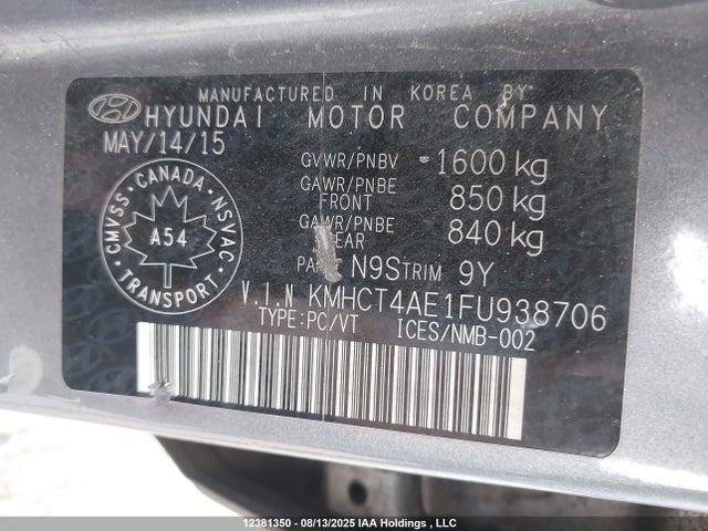 KMHCT4AE1FU938706 Hyundai dohc gdi gamma