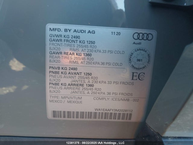 Audi Q5 2021 WA1EAAFY3M2028112 Image 9