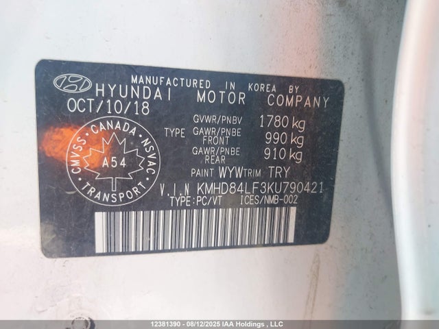KMHD84LF3KU790421 Hyundai mpi nu