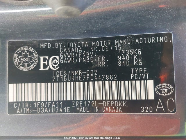 Toyota 2zr-fe 2015 2T1BURHE7FC447862 Image 18