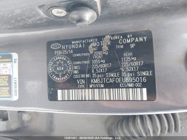 KM8JTCAF0EU895016 Hyundai gdi nu