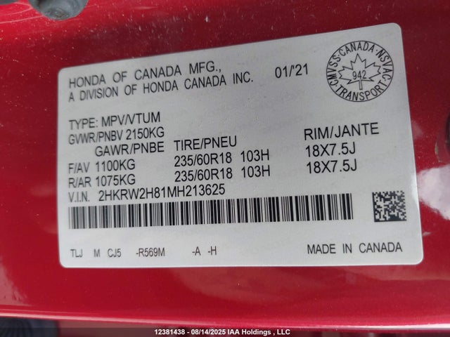 2HKRW2H81MH213625 Honda l15be