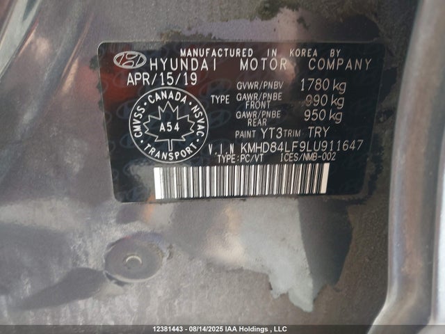 KMHD84LF9LU911647 Hyundai mpi nu