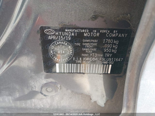 KMHD84LF9LU911647 Hyundai mpi nu