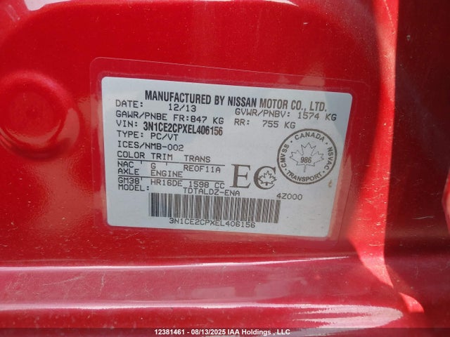 3N1CE2CPXEL406156 Nissan VERSA NOTE