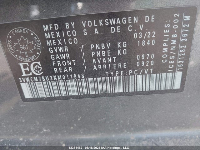 3VWCM7BU2NM011948 Volkswagen 1.5 tsi