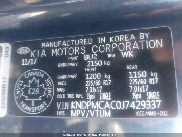 KNDPMCAC0J7429337 KIA gdi theta ii