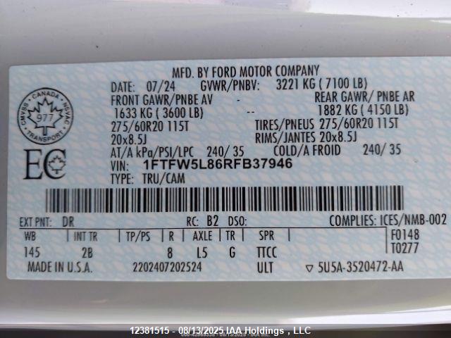 1FTFW5L86RFB37946 Ford F-150 Lariat